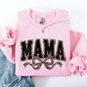Large Light Pink Mama Varsity Vintage Leopard Print Ribbon Two-Faced Two-Mood Layer Cozy Sweatshirt