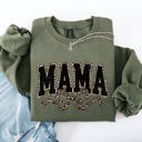 Small Military Green Mama Varsity Vintage Leopard Print Ribbon Two-Faced Two-Mood Layer Cozy Sweatshirt