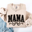Medium Sand Mama Varsity Vintage Leopard Print Ribbon Two-Faced Two-Mood Layer Cozy Sweatshirt