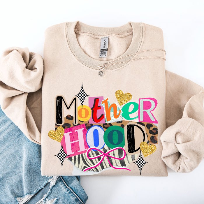 Motherhood Leopard Print Ribbon Retro Vintage Cozy Everyday Wear Relaxed Fit Sweatshirt