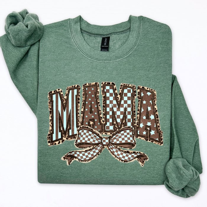 Retro Mama Bow Checkered Star Mother's Day Two-Faced Cozy Bold Graphic Sweatshirt