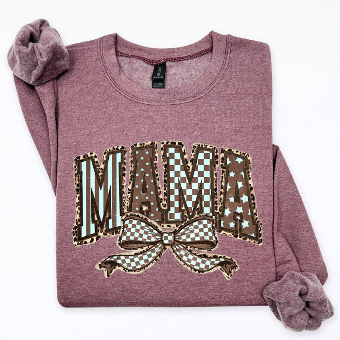 Retro Mama Bow Checkered Star Mother's Day Two-Faced Cozy Bold Graphic Sweatshirt