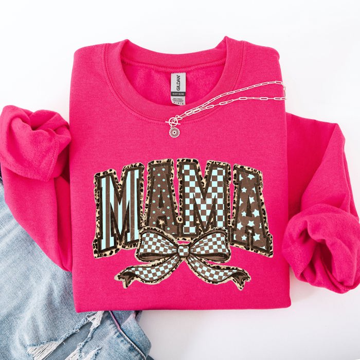 Retro Mama Bow Checkered Star Mother's Day Two-Faced Cozy Bold Graphic Sweatshirt