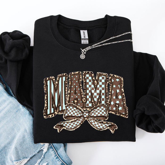 Retro Mama Bow Checkered Star Mother's Day Two-Faced Cozy Bold Graphic Sweatshirt