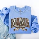Medium Carolina Blue Retro Mama Bow Checkered Star Mother's Day Two-Faced Cozy Bold Graphic Sweatshirt