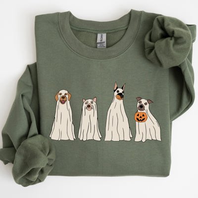 Spooky Ghost Dogs Bathroom Witch Halloween Meme Costume Graphic Illustration Artwork Style Sweatshirt