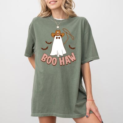 Boo Haw Cowboy Ghost Nightmare Halloween Meme Western Spooky Style Comfort Colors Tee
