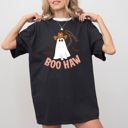 Large Black Boo Haw Cowboy Ghost Nightmare Halloween Meme Western Spooky Style Comfort Colors Tee