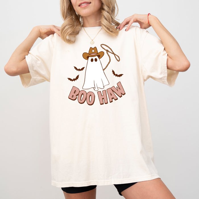 Boo Haw Cowboy Ghost Nightmare Halloween Meme Western Spooky Style Comfort Colors Tee