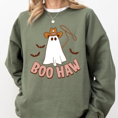 Boo Haw Cowboy Ghost Meme Halloween Spooky Witch Costume Deluxe Edition Premium Soft Cozy Sweatshirt
