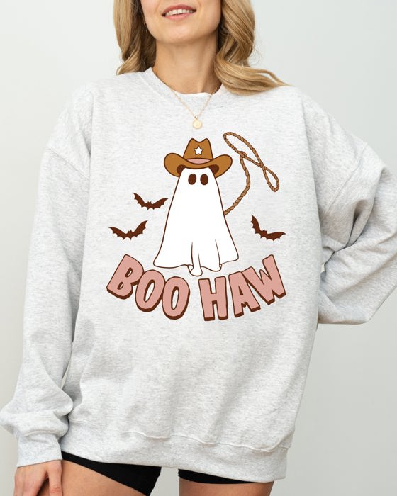 Boo Haw Cowboy Ghost Meme Halloween Spooky Witch Costume Deluxe Edition Premium Soft Cozy Sweatshirt