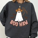 Small Dark Gray Heather Boo Haw Cowboy Ghost Meme Halloween Spooky Witch Costume Deluxe Edition Premium Soft Cozy Sweatshirt