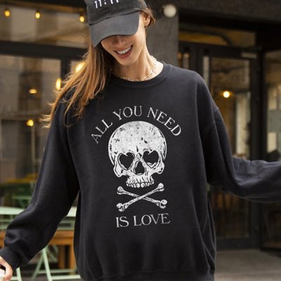 All You Need Is Love Skull Witch Aesthetic Meme Halloween Spooky Costume Sweatshirt