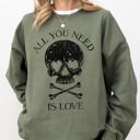 XXXL Military Green All You Need Is Love Skull Witch Aesthetic Meme Halloween Spooky Costume Sweatshirt