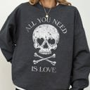 XL Dark Gray Heather All You Need Is Love Skull Witch Aesthetic Meme Halloween Spooky Costume Sweatshirt