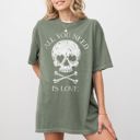 Medium Moss Dark Green All You Need Is Love Skull Witch Meme Halloween Spooky Costume Comfort Colors Tee