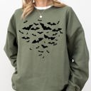 Medium Military Green Flying Bats Halloween Spooky Witch Meme Costume Cozy Warm Soft Graphic Sweatshirt