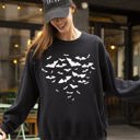 Large Black Flying Bats Halloween Spooky Witch Meme Costume Cozy Warm Soft Graphic Sweatshirt