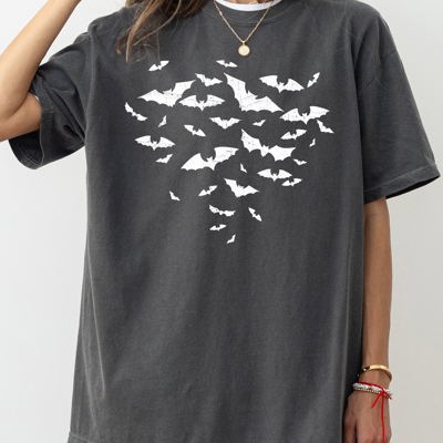Flying Bats Witch Halloween Spooky Vintage Night Flight Design Comfort Colors Tee