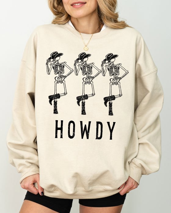 Howdy Skeleton Cowboy Ghost Funny Witch Aesthetic Meme Halloween Spooky Costume Sweatshirt