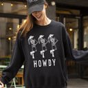 Large Black Howdy Skeleton Cowboy Ghost Funny Witch Aesthetic Meme Halloween Spooky Costume Sweatshirt