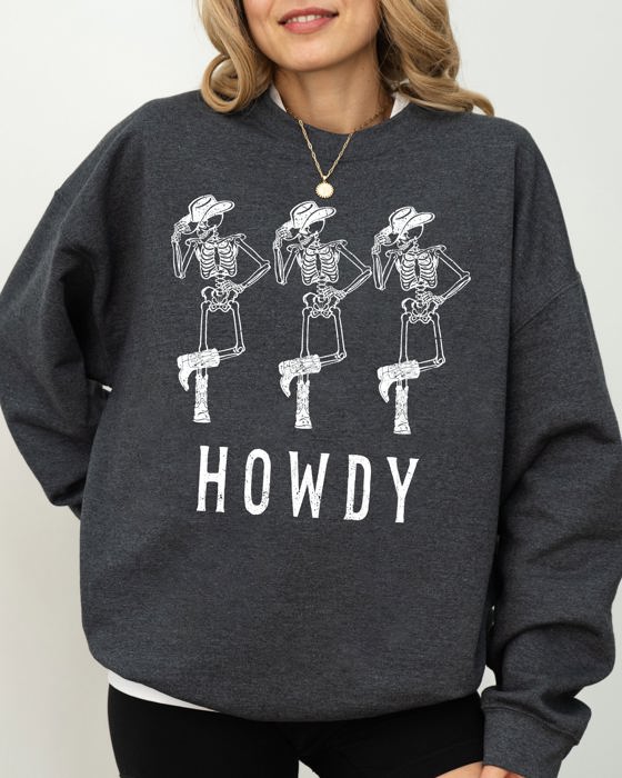 Howdy Skeleton Cowboy Ghost Funny Witch Aesthetic Meme Halloween Spooky Costume Sweatshirt