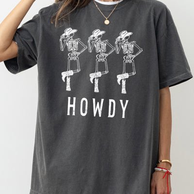 Howdy Skeleton Cowboy Ghost Halloween Spooky Costume Icon Print Collection Comfort Colors Tee