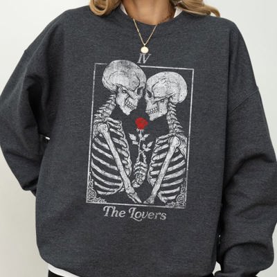 The Lovers Skeleton Ghost Witch Meme Aesthetic Halloween Spooky Horror Night Cozy Sweatshirt