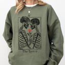 Small Military Green The Lovers Skeleton Ghost Witch Meme Aesthetic Halloween Spooky Horror Night Cozy Sweatshirt