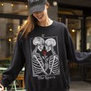 XL Black The Lovers Skeleton Ghost Witch Meme Aesthetic Halloween Spooky Horror Night Cozy Sweatshirt