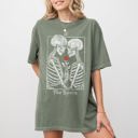 Small Moss Dark Green The Lovers Skeleton Ghost Witch Aesthetic Meme Halloween Spooky Costume Comfort Colors Tee