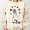  Stay Spooky Skeleton Ghost Witch Halloween Spooky Costume Meme Graphic Sweatshirt