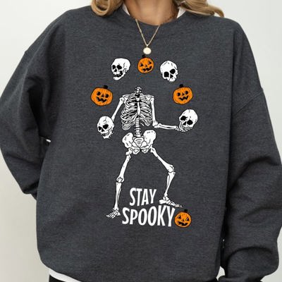 Stay Spooky Skeleton Ghost Witch Halloween Spooky Costume Meme Graphic Sweatshirt