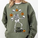 XXL Military Green Stay Spooky Skeleton Ghost Witch Halloween Spooky Costume Meme Graphic Sweatshirt