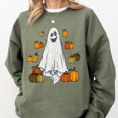 Ghosts And Pumpkins Skeleton Witch Meme Halloween Spooky Graphic Seasonal Sweatshirt