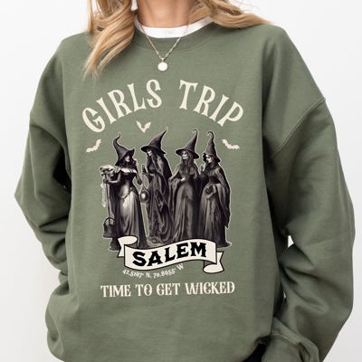 Girls Trip Salem Skeleton Ghost Witch Halloween Spooky Meme Costume Edition Sweatshirt