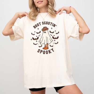 Boot Scootin' Spooky Ghost Bat Skeleton Witch Halloween Meme Party Comfort Colors Tee