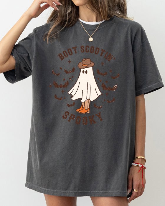 Boot Scootin' Spooky Ghost Bat Skeleton Witch Halloween Meme Party Comfort Colors Tee