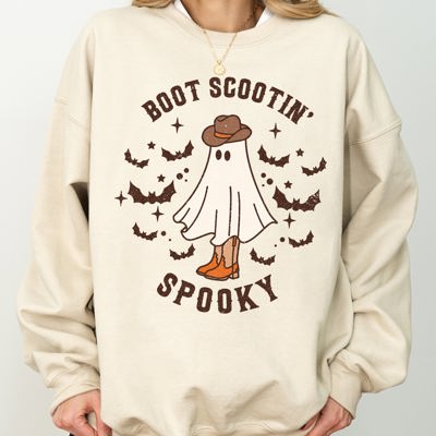 Boot Scootin' Spooky Ghost Bat Skeleton Witch Halloween Costume Graphic Sweatshirt