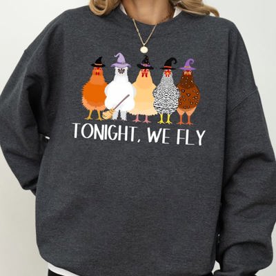 Tonight We Fly Chickens Skeleton Witch Aesthetic Meme Halloween Spooky Costume Sweatshirt