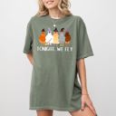 Medium Moss Dark Green Tonight We Fly Chickens Skeleton Witch Spooky Halloween Moonlit Graveyard Bats Comfort Colors Tee