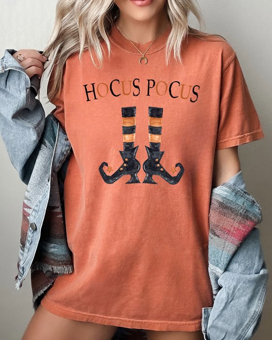 Hocus Pocus Boots Skeleton Witch Halloween Spooky Costume Meme Comfort Colors Tee