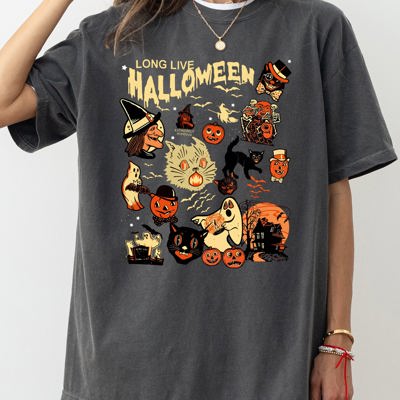 Long Live Halloween Pumpkin Spooky Skeleton Witch Meme Aesthetic Costume Comfort Colors Tee