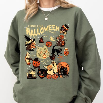 Long Live Halloween Pumpkin Spooky Skeleton Funny Witch Aesthetic Meme Halloween Costume Sweatshirt
