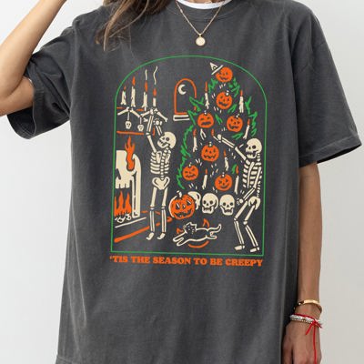 Tis The Season To Be Creepy Spooky Skeleton Witch Halloween Costume Comfort Colors Tee