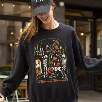 Tis The Season To Be Creepy Spooky Skeleton Witch Halloween Costume Edition Sweatshirt