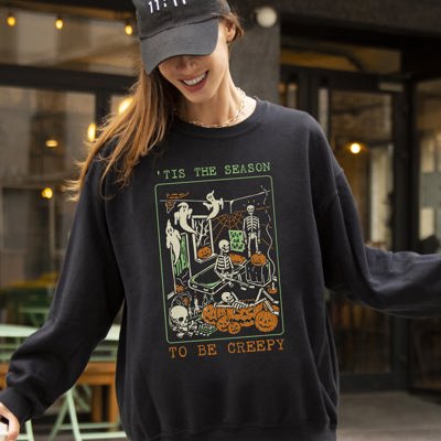 Tis The Season Creepy Spooky Skeleton Witch Halloween Costume Graphic Sweatshirt