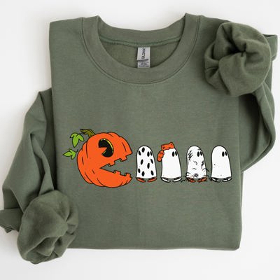 Pacman Pumpkin Spooky Skeleton Witch Meme Aesthetic Halloween Costume Sweatshirt