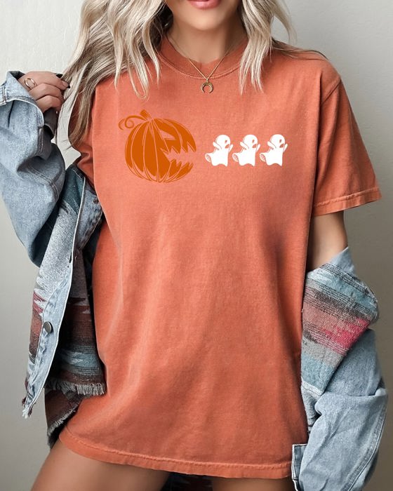 Pumpkin Pac-Man Spooky Skeleton Witch Meme Halloween Costume Graphic Comfort Colors Tee