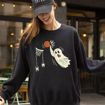Basketball Ghost Spooky Skeleton Witch Meme Halloween Costume Graphic Sweatshirt